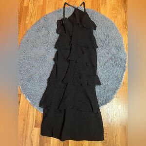 Vintage Daymor Couture Black Ruffled Layered Maxi Silk Dress Size 12